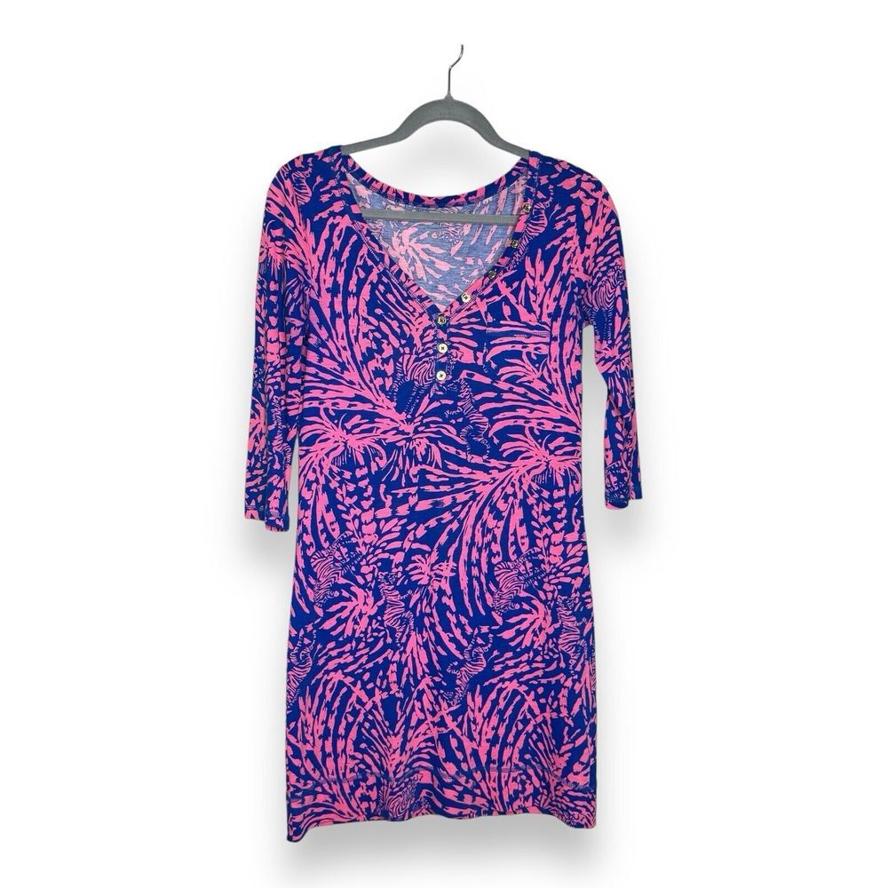 Lilly Pulitzer Zebra‎ and Palm Tree Casual Dress Size XS Pink & Blue